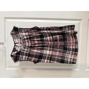 Jones New York Pink and Black Plaid Sleeveless Blouse Size Large